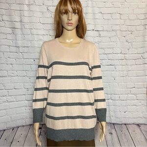 Loft Beige Grey Stripes Soft Sweater Size XL